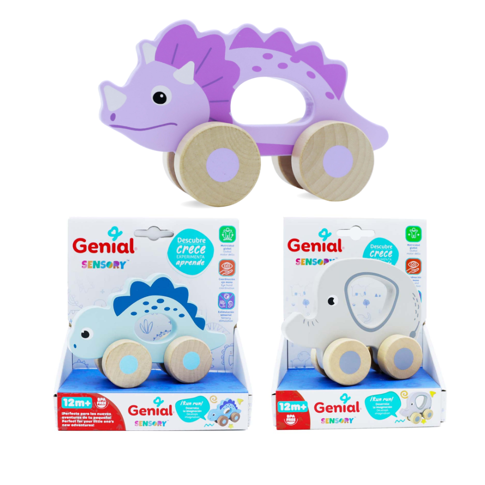 Juego SensoryTM figuras de dinosaurios con ruedas de madera - Image 3