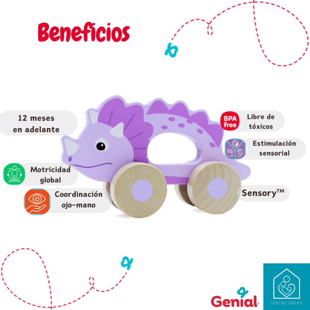 Juego SensoryTM figuras de dinosaurios con ruedas de madera - Image 4